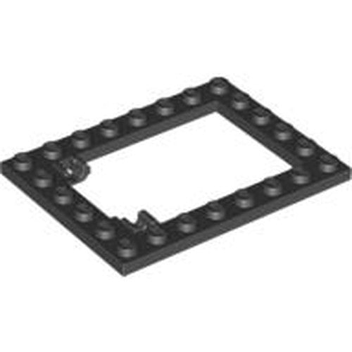 LEGO 92107 Plate, Modified 6 x 8 Trap Door Frame Horizontal (Long Pin Holders) in Black - Authentic LEGO Part