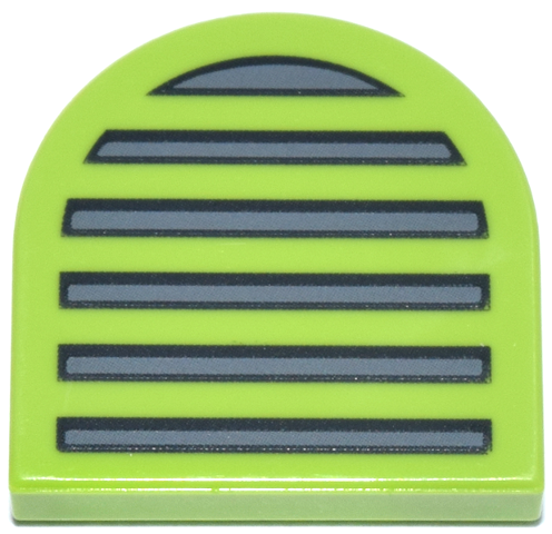 LEGO 5520pb015 - Tile, Round 2 x 2 Half Circle Extended with Car Grille with 6 Black and Dark Bluish Gray Lines Pattern