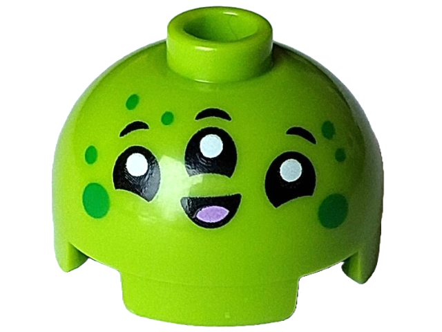 LEGO 553pb050 - Brick, Round 2 x 2 Dome Top with Alien Face with 3 Black Eyes and Mouth, White Pupils, Medium Lavender Tongue and Green Spots Pattern