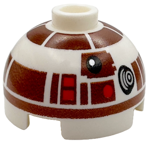 LEGO 553pb059 - Brick, Round 2 x 2 Dome Top with Reddish Brown Panels and Band Around Dome Pattern (R7-D4)