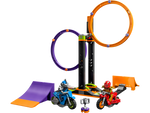 LEGO City 60360 Spinning Stunt Challenge, front view of the stunt arena with both bikes