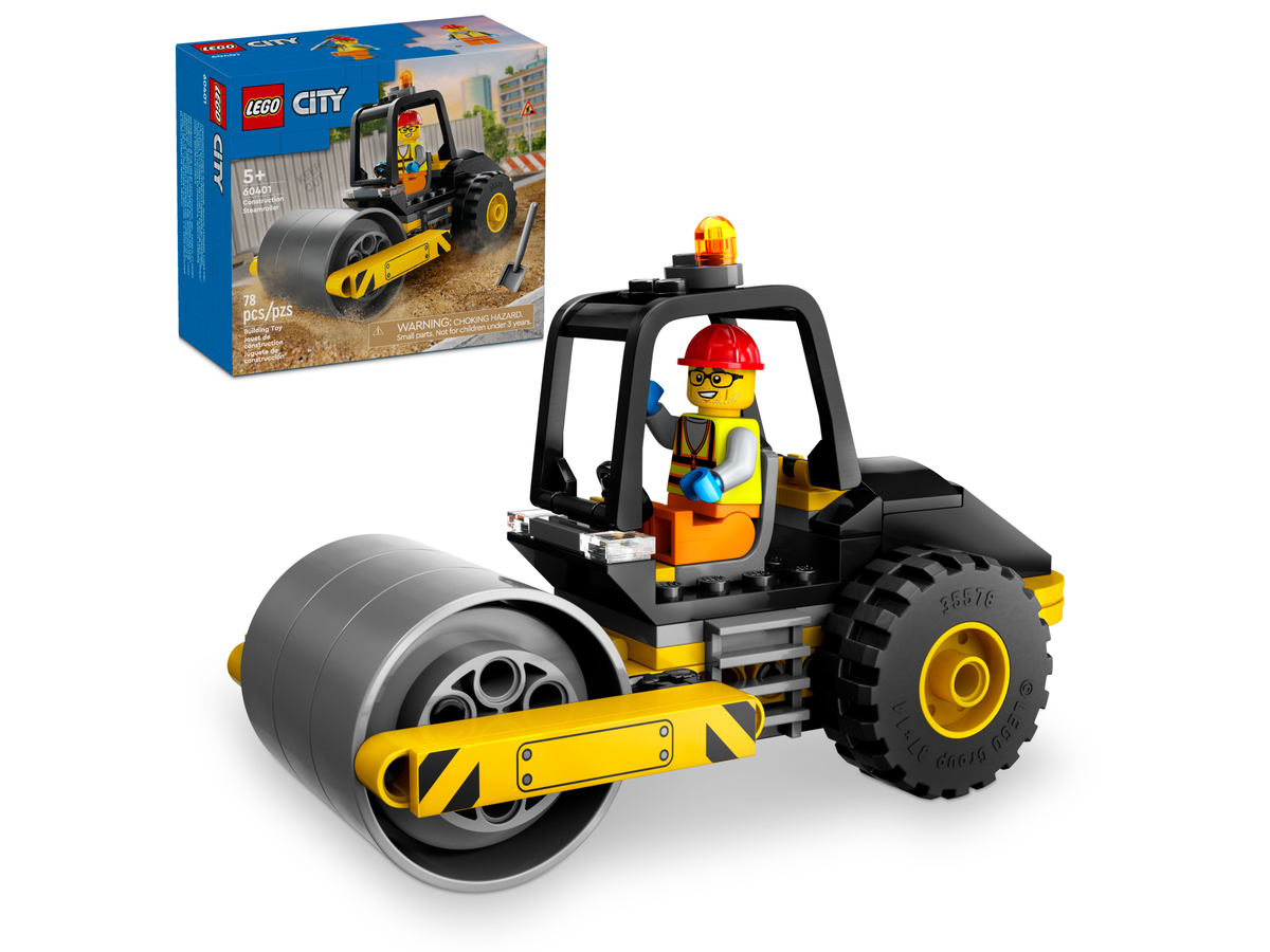 LEGO City 60401 Construction Steamroller, steamroller with driver and box