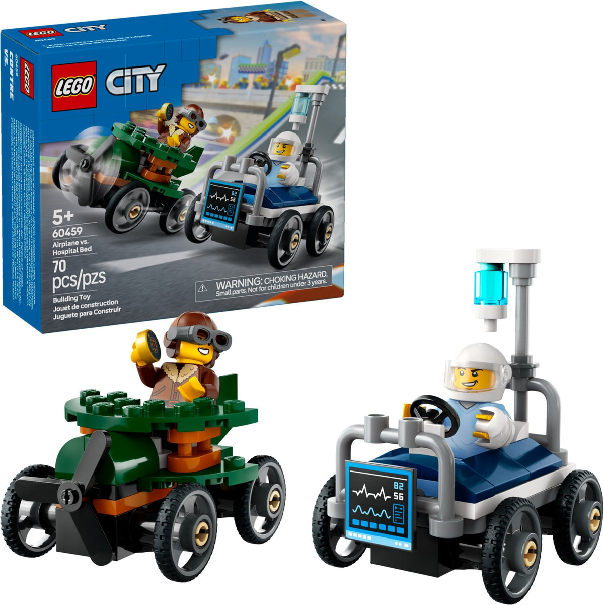 LEGO City 60459 Airplane vs. Hospital Bed, box with both race cars
