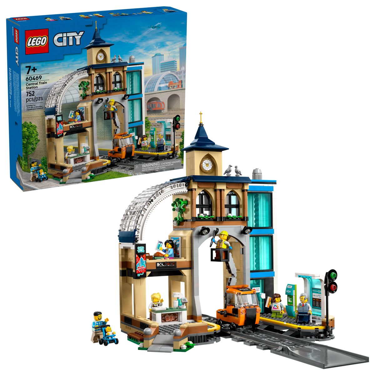 LEGO City 60469 Centraal station, doos en gebouwd model