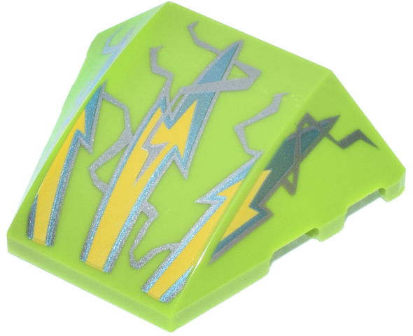 LEGO 64225pb078 - Wedge 4 x 3 Triple Curved No Studs with Yellow, Metallic Light Blue and Silver Lightning Bolts and Electricity Pattern