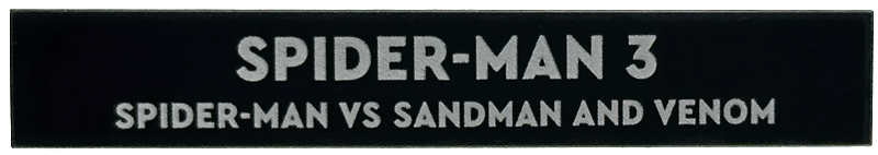 LEGO 6636pb393 - Tile 1 x 6 with White 'SPIDER-MAN 3 SPIDER-MAN VS SANDMAN AND VENOM' Pattern - Image 1