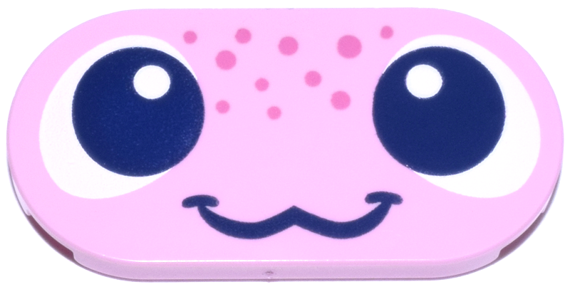 LEGO 66857pb119 - Tile, Round 2 x 4 Oval with Face, Dark Blue and White Eyes and Smile, Dark Pink Spots Pattern (Axolotl)