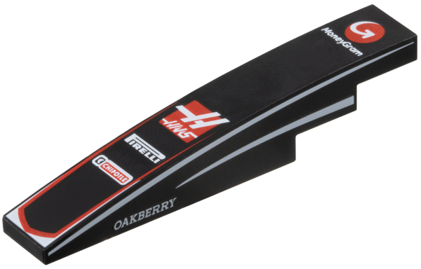 LEGO 6801pb07 - Slope, Curved 6 x 1 with Red and White 'MoneyGram', 'HAAS', 'PIRELLI', 'CHIPOTLE' and 'OAKBERRY' Logos, Stripes on Both Sides Pattern - Image 1