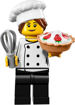 LEGO Collectible Minifigures 71018-3 Gourmet Chef, official LEGO render with whisk and strawberry pie