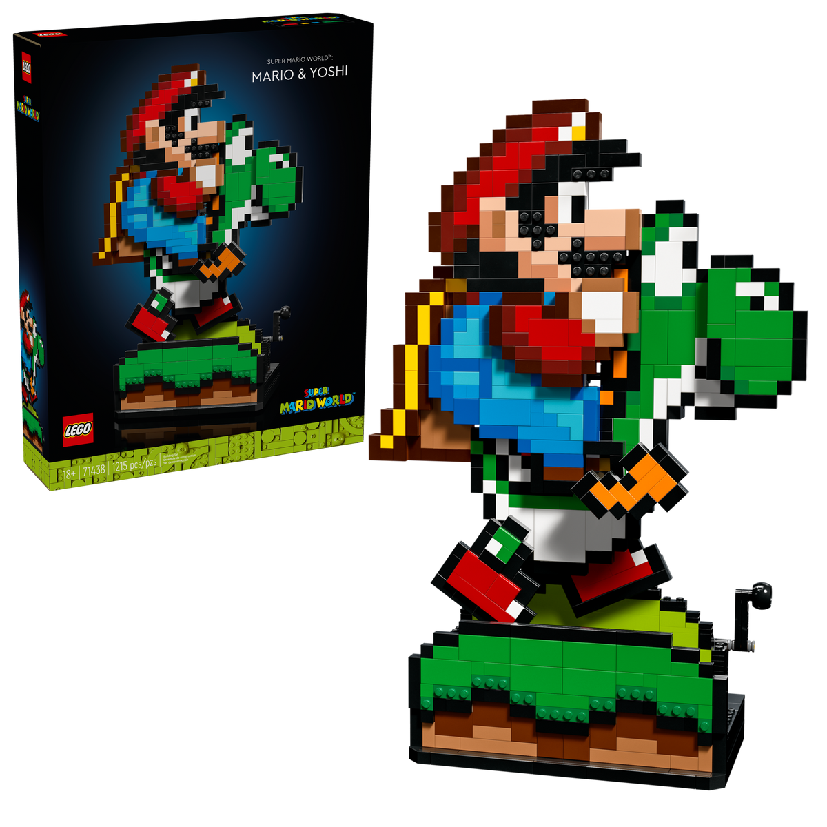 LEGO Super Mario 71438 Super Mario World: Mario & Yoshi, box and built model