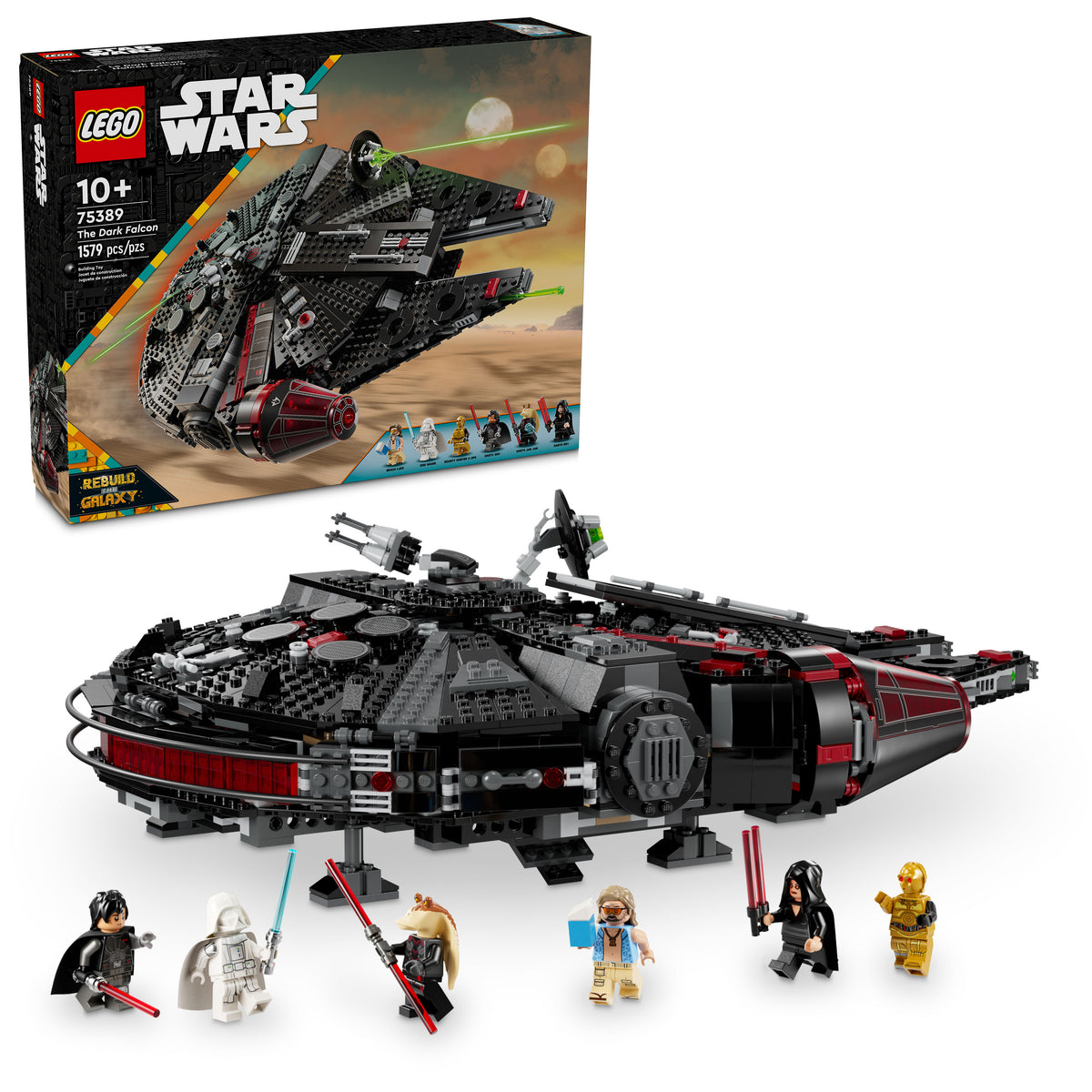 LEGO Star Wars 75389 The Dark Falcon, box and model