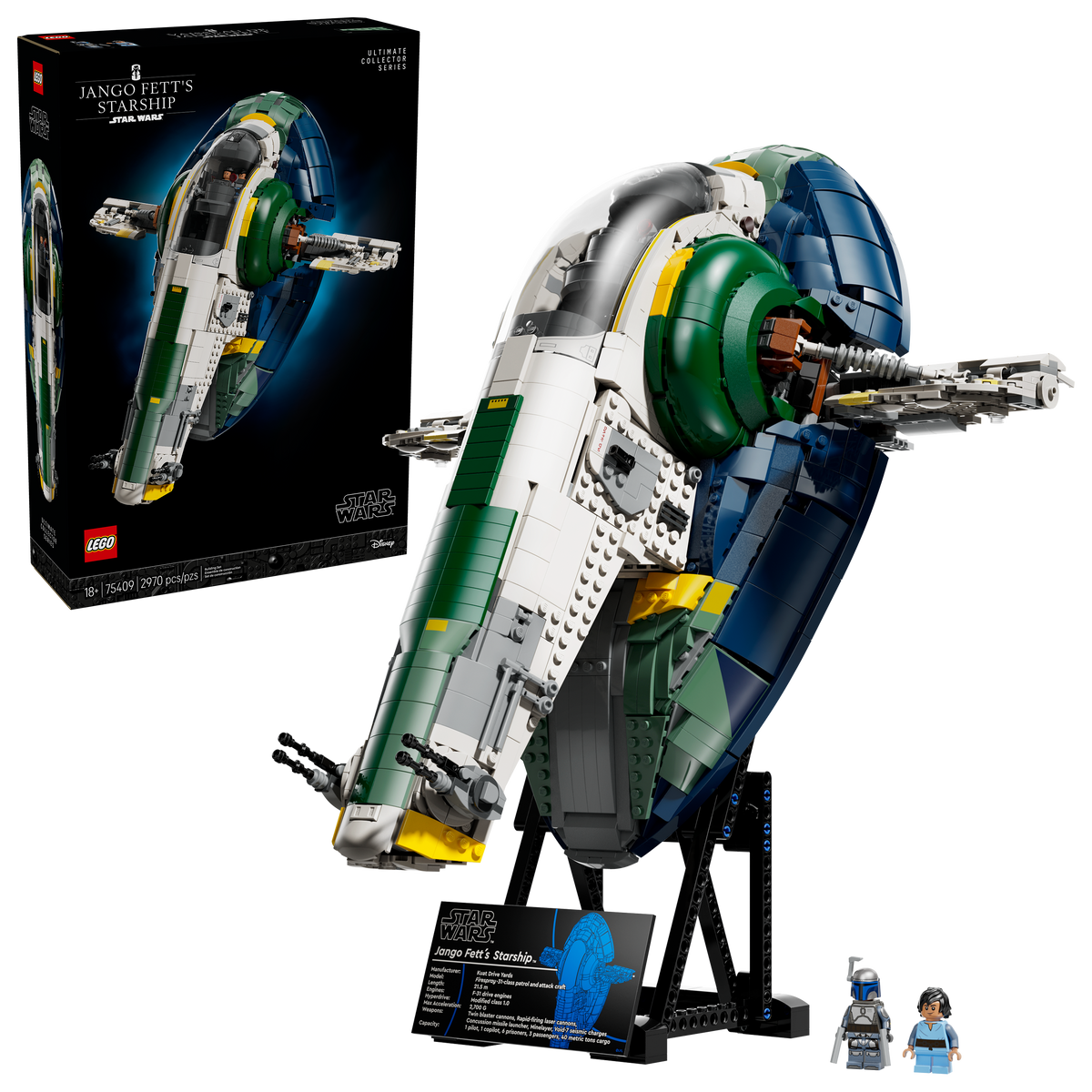 LEGO Star Wars 75409 Jango Fetts Firespray-class ruimteschip, doos en gebouwd model