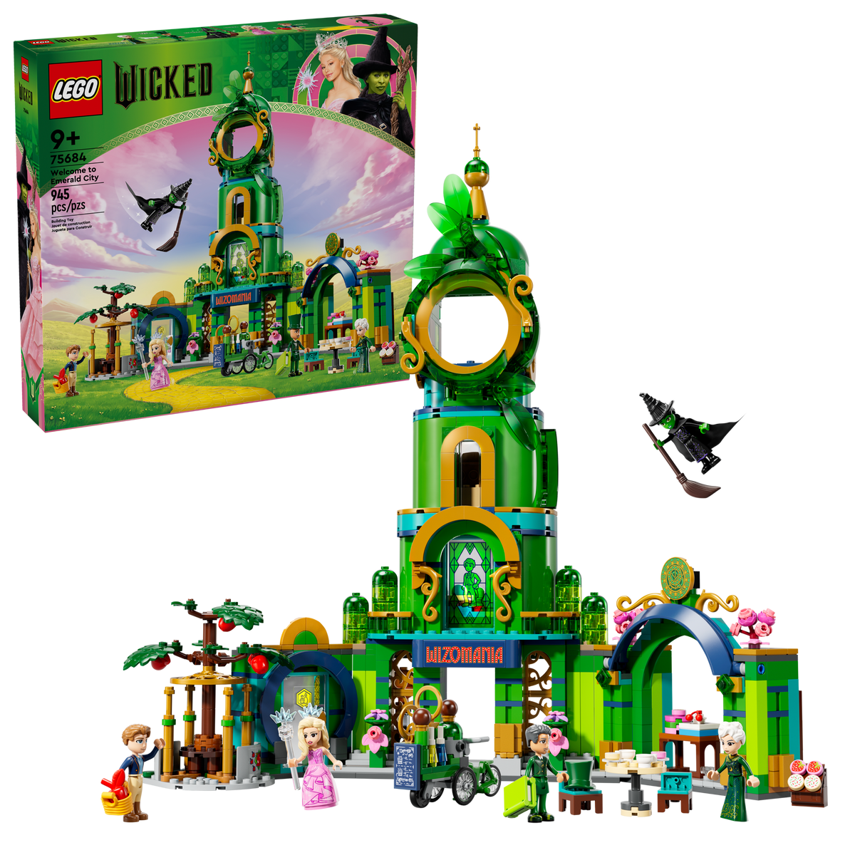 LEGO Wicked 75684 Welkom in Emerald City, doos met de gebouwde set