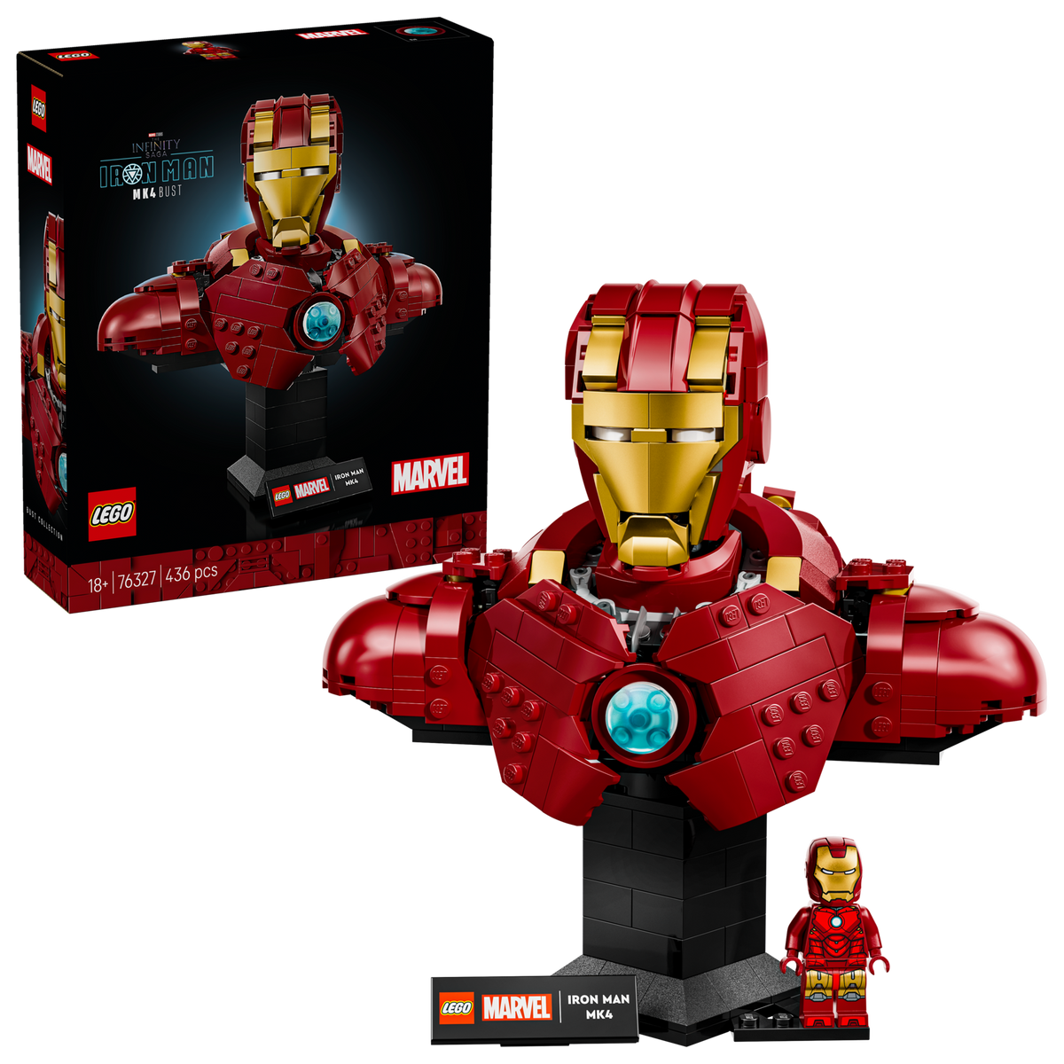 LEGO Super Heroes 76327 Iron Man MK4 Bust, box and built model