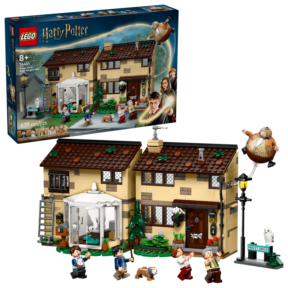 LEGO Harry Potter 76451 Privet Drive: Aunt Marge's Visit, box and built house
