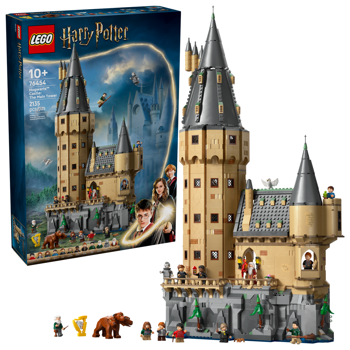 LEGO Harry Potter 76454 Kasteel Zweinstein: de Hoofdtoren, doos en gebouwd model