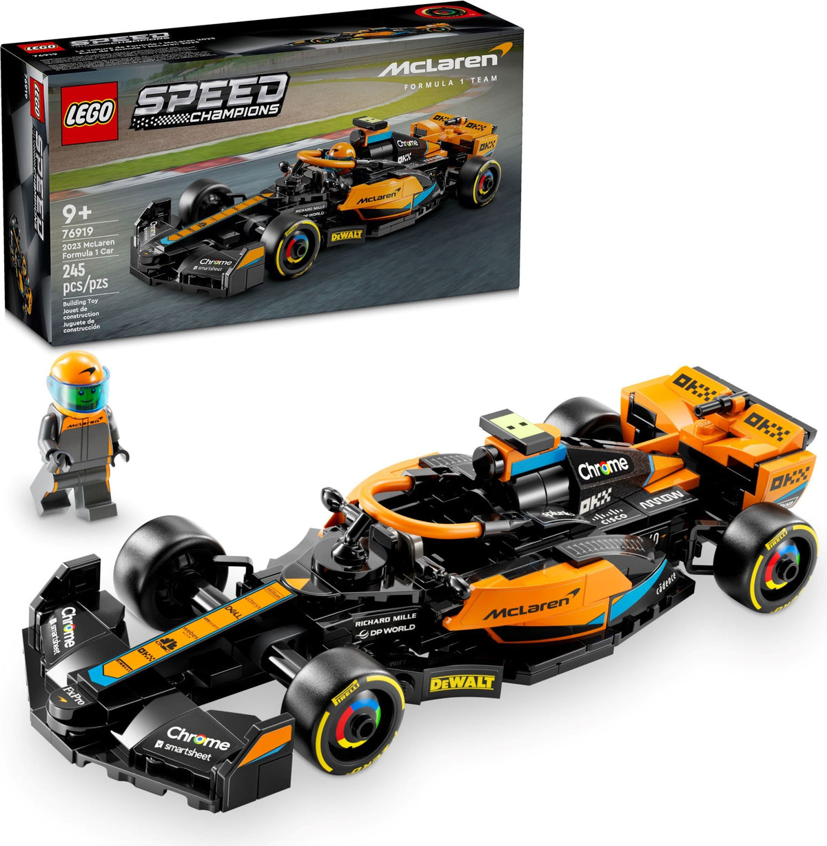LEGO Speed Champions 76919 McLaren Formule 1 racewagen 2023, doos met gebouwde auto en coureur
