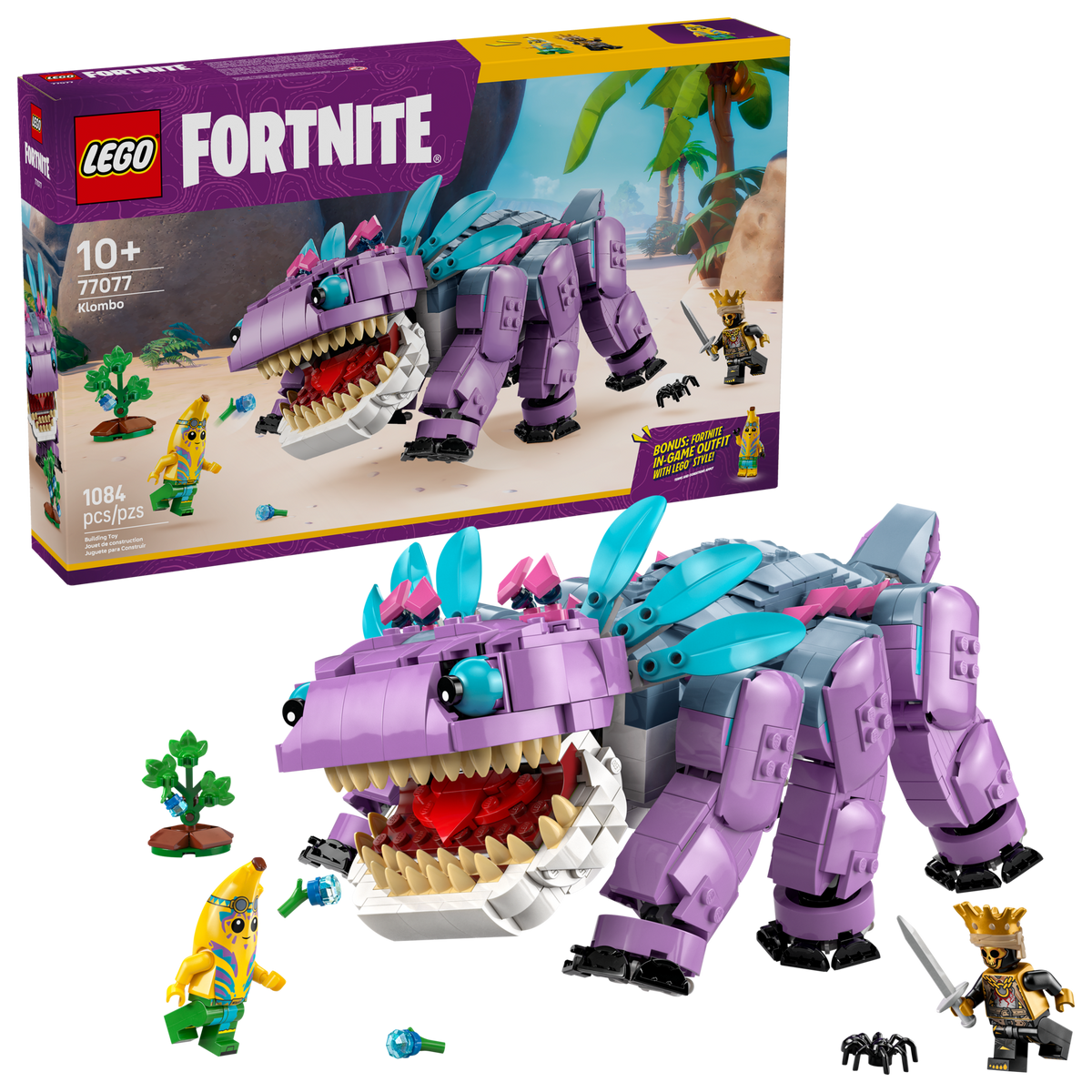 LEGO Fortnite 77077 Klombo, doos en gebouwd model