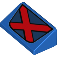 LEGO 85984pb155 - Slope 30 1 x 2 x 2/3 with Red and Dark Blue X-Men Logo Pattern