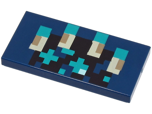 LEGO 87079pb1263 - Tile 2 x 4 with Pixelated Black, Dark Turquoise, Tan and Dark Tan Lines and Shapes Pattern (Minecraft Warden Chest)