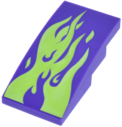 LEGO 93606pb227 - Slope, Curved 4 x 2 with Lime Flames Pattern - Image 1