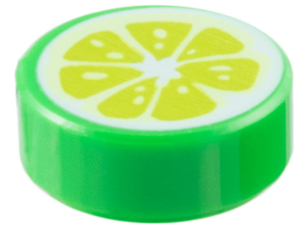 LEGO 98138pb371 - Tile, Round 1 x 1 with Lime Fruit Slice Pattern - Image 1