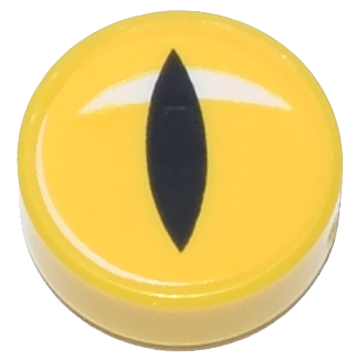 LEGO 98138pb385 - Tile, Round 1 x 1 with Eye, Black Slit Pupil and White Crescent Glint Pattern