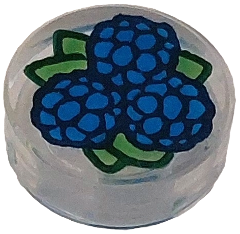 LEGO 98138pb458 - Tile, Round 1 x 1 with Blue Blackberries, Bright Green and Dark Green Leaves Pattern