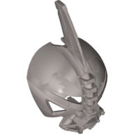 Silver LEGO Bionicle Mask of Rode with intricate details and a fin-like crest.