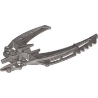 Dark gray Bionicle weapon: a double curved blade or shield half, with textured surface and connection points.