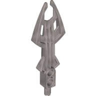 Close-up of a grey Bionicle Rahkshi Staff of Disintegration (Guurahk) weapon with a long shaft and claw-like top.