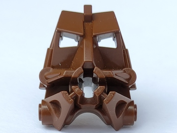 Brown LEGO Bionicle Head Connector Block 3 x 4 x 1 2/3, featuring a central opening for the eye/brain stalk.