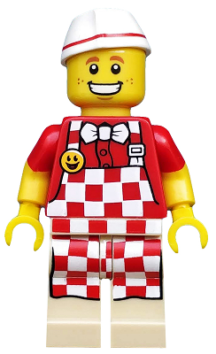 LEGO Collectible Minifigures 71018-6 Hot Dog Vendor, minifigure in checked apron and paper cap