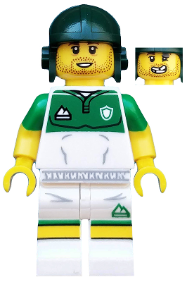 LEGO Collectible Minifigures 71025-13 Rugby Player, minifigure in green and white rugby kit
