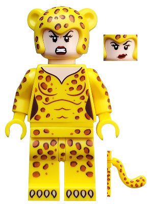 LEGO Collectible Minifigures 71026-6 Cheetah, minifigure in spotted suit with tail and second face