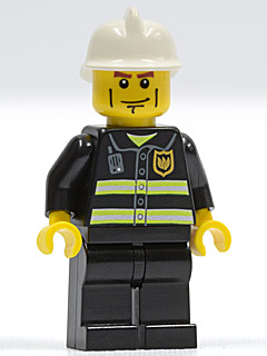LEGO Minifigure cty0043 - Fire - Reflective Stripes, Black Legs, White Fire Helmet, Cheek Lines, Yellow Hands