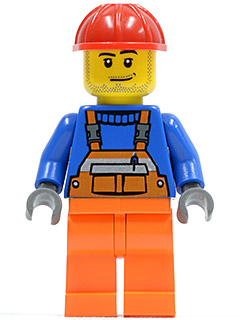 LEGO Minifiguur cty0079 - Overall met oranje veiligheidsstreep, Smirk en stoppelbaard