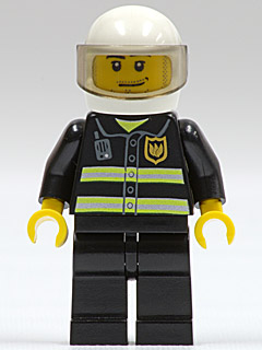 LEGO Minifigure cty0166 - Fire - Reflective Stripes, Black Legs, White Standard Helmet, Trans-Brown Visor, Stubble Beard and Moustache, Smirk and Stubble Beard - Authentic LEGO Minifigure Main Image