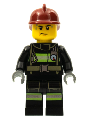 LEGO Minifigure cty0351 - Fire - Reflective Stripes with Utility Belt, Dark Red Fire Helmet, Sweat Drops