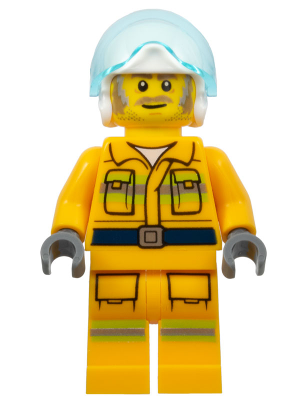 LEGO Minifigure cty1369 - Fire - Reflective Stripes, Bright Light Orange Suit, White Helmet, Dark Tan and Gray Beard
