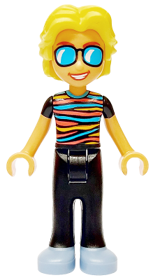 LEGO Minifigure frnd0709 - Friends Alexander - Striped Top, Black Legs, Sand Blue Shoes - Image 1