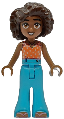 LEGO Minifigure frnd0773 - Friends Aliya - Coral Halter Top, Medium Azure Trousers Bell-Bottoms, Metallic Pink Flip Flops - Image 1