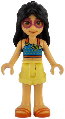 LEGO Minifigure frnd0829 - Friends Liann - Dark Azure Top, Bright Light Yellow Shorts, Reddish Orange Sandals - Image 1