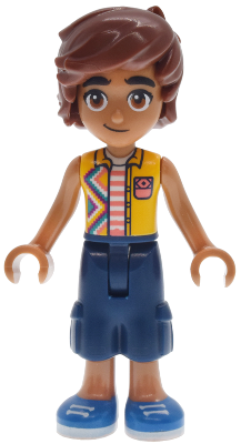 LEGO Minifigure frnd0865 - Friends Leo - Bright Light Orange Sleeveless Shirt, Dark Blue Cropped Trousers, Blue Shoes - Image 1