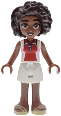 LEGO Minifigure frnd0891 - Friends Aliya - Bright Pink, Red and White Sleeveless Shirt, White Skirt, Tan Sandals - Image 1