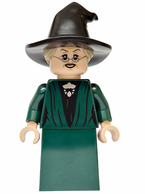 LEGO Minifigure hp609 - Professor Minerva McGonagall - Dark Green Robe, Plain Skirt, Hat with Hair - Image 1