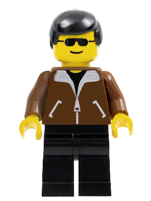LEGO Minifigure jbr004 - Jacket Brown - Black Legs, Black Male Hair
