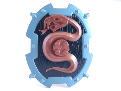 LEGO large figure shield with a coiled bronze snake relief, 2x2 brick stud detail, and a black and sand blue pattern.