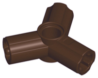Dark brown LEGO Technic axle and pin connector, triple, angled 120 degrees.