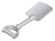 Light gray LEGO Duplo utensil shovel with a smooth handle, short blade, and D-grip.